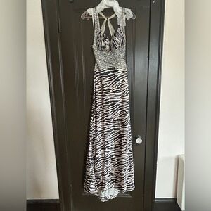 Jovani Sequin Embellished Dress in Silver and White